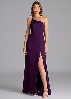 Azazie Trina Jurken voor bruidsmeisjes Jurk van Stretch Satijn met A-Lijn One-Shoulder Druif image3