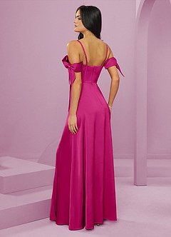 Barbie ♥ Azazie Jurken voor bruidsmeisjes Jurk van Stretch Satijn met A-Lijn Off the Shoulder Barbie Roze image2