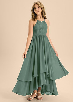 Azazie Elliora Junior A-Linie Plissee Chiffon Kleid Eukalyptus image3