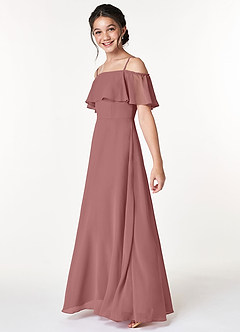 Azazie Maggie Junior Desert Rose A-Line Off the Shoulder Chiffon Dress image5