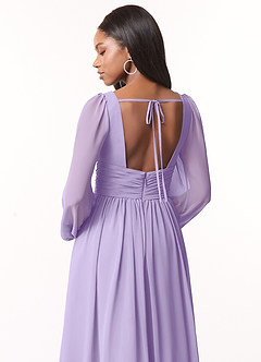 Azazie Norah Bridesmaid Dresses Lilac A-Line V-Neck Long Sleeve Chiffon Dress image3