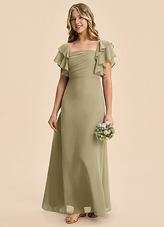 Azazie Jalynn Junior Moss Green A-Line Ruched Chiffon Dress image6