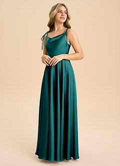 Azazie Popsy Junior Peacock A-Line Bow Stretch Satin Dress image4