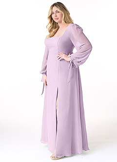 Azazie Leonia Bridesmaid Dresses Frosted Lilac A-Line Long Sleeve Chiffon Dress image10