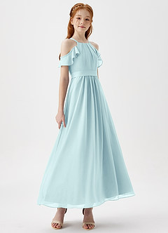 Azazie Chaya Junior Sea Glass A-Line Off the Shoulder Chiffon Dress image6