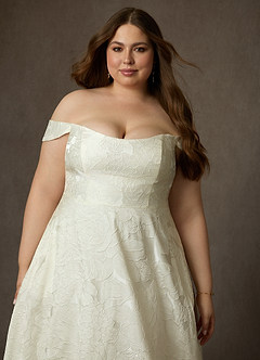 Azazie Amaya Robes de mariée Robe Princesse en Jacquard Floral Sans bretelles Blanc Antique image16