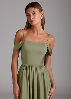 Azazie Calianna Robes de demoiselle d'honneur Robe Trapèze Convertible en Satin extensible Épaule décolletée Pistache image2