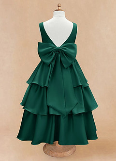 Azazie Margie Flower Girl Dresses Emerald A-Line Bow Stretch Satin Dress image5