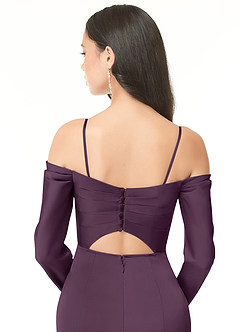 Azazie Hallie Bridesmaid Dresses Plum Mermaid Off-The-Shoulder Long Sleeve Stretch Satin Convertible Dress image8