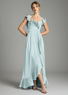 Azazie Lyra Vestidos de damas de honor Vestido de Neblina de Satén Elástico de Corte en A Convertible con Vestidos sin tirantes image3