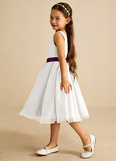 Azazie Elina Flower Girl Dresses Ivory Grape A-Line Sleeveless Chiffon Dress image4