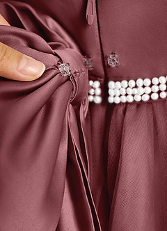 Azazie Firefly Robe Demoiselle D'honneur Fillette Robe Trapèze en Mat Satiné Arc Rose Du Désert image8