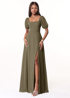 Azazie Alani Bridesmaid Dresses Willow Green A-Line Square Neckline Chiffon Dress image1