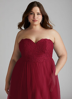 Azazie Roni Bridesmaid Dresses Burgundy A-Line Sweetheart Neckline Tulle Convertible Dress image11