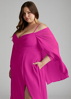 Azazie Cienna Bridesmaid Dresses Fuchsia A-Line Off the Shoulder Chiffon Dress image11