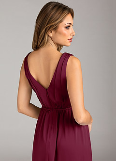 Azazie Tanicia Bridesmaid Dresses Mulberry A-Line Pleated Stretch Satin Dress image7