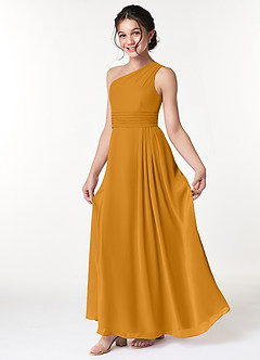 Azazie Cleo Junior Butterscotch A-Line Pleated Chiffon Dress image1