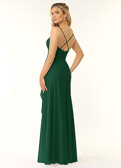 Azazie Naeem Robes de demoiselle d'honneur Robe Trapèze en Mousseline de soie Col V à volants Vert Foncé image4