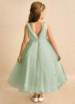 Azazie Angel Flower Girl Dresses Dusty Sage Ball-Gown Bow Tulle Dress image6