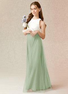 Azazie Albertine Junior Dusty Sage A-Line Lace Chiffon Dress image4