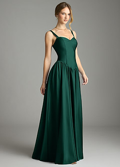 Azazie Evadina Bridesmaid Dresses Emerald A-Line Corset Stretch Satin Dress image4