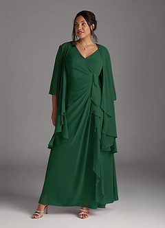 Azazie Manuella vestidos de madre de la novia Vestido de Verde Oscuro de Gasa de Corte En A con Cuello en V plisado image10