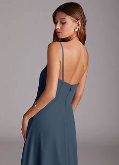 Azazie Wren Abiti da Damigella Abito Convertibile A-Line in Chiffon Spacco Laterale Blu Nettuno image8