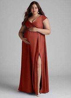 Azazie Allessia Brautjungfernkleider für Schwangere A-Linie Plissee Stretch-Satin Bodenlänge Kleid image11