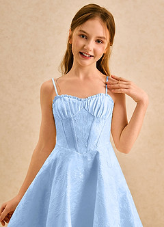 Azazie Posey Girls Formal Flower Girl Dresses Sky Blue A-Line Sweetheart Neckline Floral Jacquard Dress image6