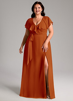 Azazie Lainey Bridesmaid Dresses Paprika A-Line with Pockets Chiffon Dress image10