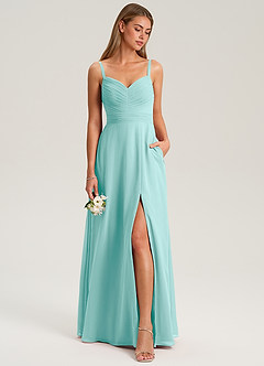 Azazie Terese Brautjungfernkleider A-Linie Plissee Chiffon Kleid Aqua image3