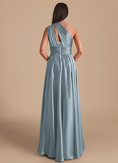 Azazie Charlize Bridesmaid Dresses Dusty Blue A-Line One Shoulder Metallic Satin Dress image2