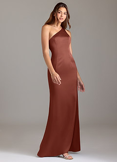 Azazie Arleth Bridesmaid Dresses Auburn A-Line One Shoulder Stretch Satin Dress image4
