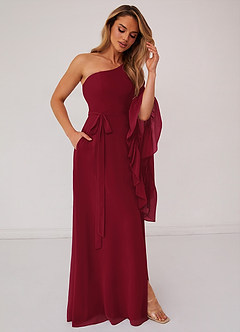 Barbie ♥ Azazie Bridesmaid Dresses Burgundy A-Line Long Sleeve Chiffon Dress image4