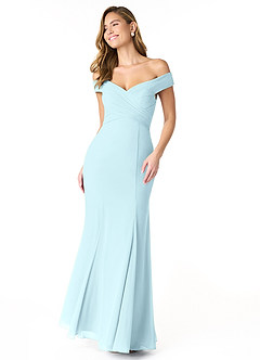 Azazie Lecia Final Sale Black Empire Off-The-Shoulder Pleated Chiffon Convertible Dress image1