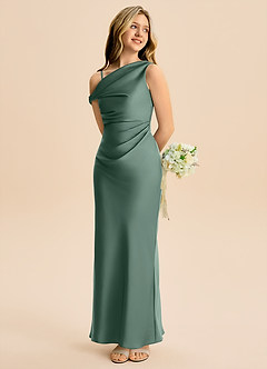 Azazie Emerson Junior Vestido de Eucalipto de Satén Elástico de Corte Recto con Vestidos sin tirantes image6