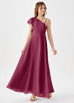 Azazie Arabella Junior Mulberry A-Line Ruched Chiffon Dress image4