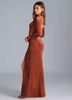 Azazie Addie Bridesmaid Dresses Terracotta Sheath Long Sleeve Velvet Dress image6