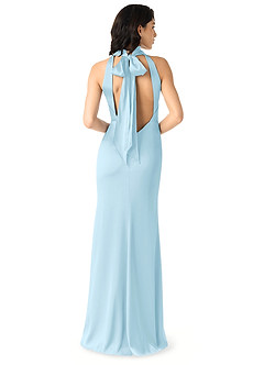 Azazie x Delaney Bridesmaid Dresses Sky Blue Sheath High Neck Stretch Satin Dress image4