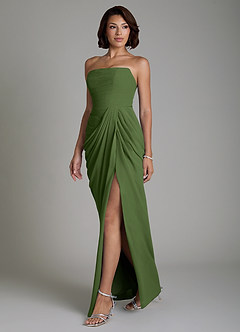 Azazie Nyra Robes de demoiselle d'honneur Robe Fourreau en Mousseline de soie Corset Olive image6