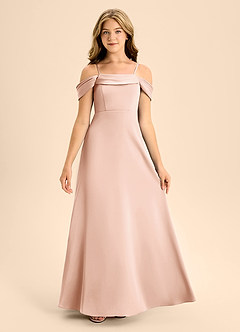 Azazie Anselie Junior Rose Gold A-Line Off the Shoulder Stretch Satin Dress image7