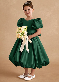 Azazie Jellybean vestidos de niña de las flores Vestido de Verde Oscuro de Satin Mate de Princesa con Volante image1
