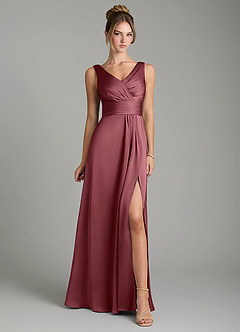 Azazie Karina Bridesmaid Dresses Desert Rose A-Line Pleated Stretch Satin Dress image6