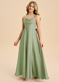 Azazie Bear Junior Dusty Sage A-Line Sweetheart Neckline Stretch Satin Dress image4