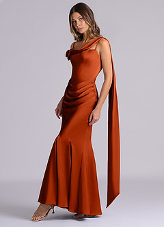 Azazie Inara Bridesmaid Dresses Paprika Mermaid Pleated Stretch Satin Dress image3
