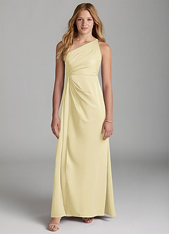 Azazie Mika Junior Robe Trapèze en Satin extensible Plissée Agave image3
