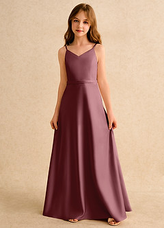 Azazie Fishie Girls Formal Abiti da Ragazza di Fiori Abito A-Line in Raso Opaco Rosa Del Deserto image4