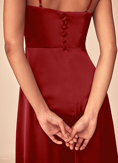 Azazie Dottie Bridesmaid Dresses Pomegranate A-Line Stretch Satin Dress image7