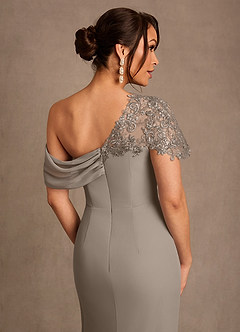 Azazie Sally Mother of the Bride Dresses Taupe Sheath Lace Chiffon Dress image5
