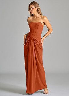 Azazie Anaïs Bridesmaid Dresses Burnt Orange Sheath Strapless Chiffon Dress image5